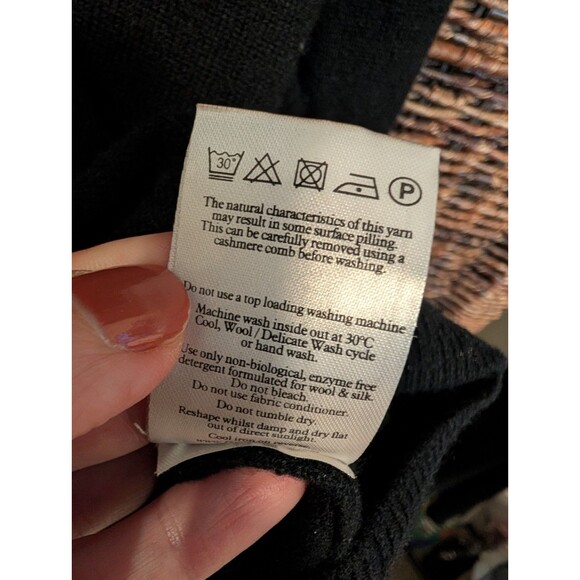 Pure Collection 100% Cashmere V Neck Sweater Women 8 / 10 Long Black Minimalist - Picture 3 of 4